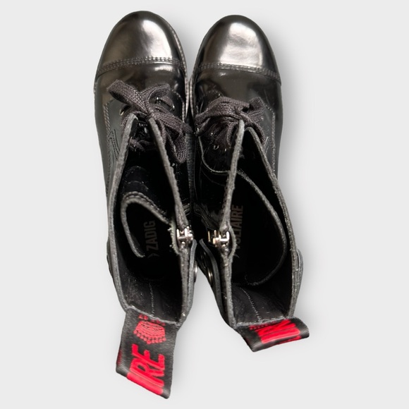 Zadig + Voltaire Morrison Glossy Black Combat Boots, size 38 - Picture 6 of 9